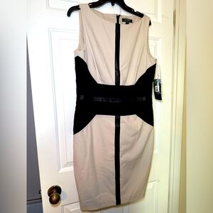 Lauren Ralph Lauren Taupe Sheath Dress Black Detail Size 14 NWT Work Event